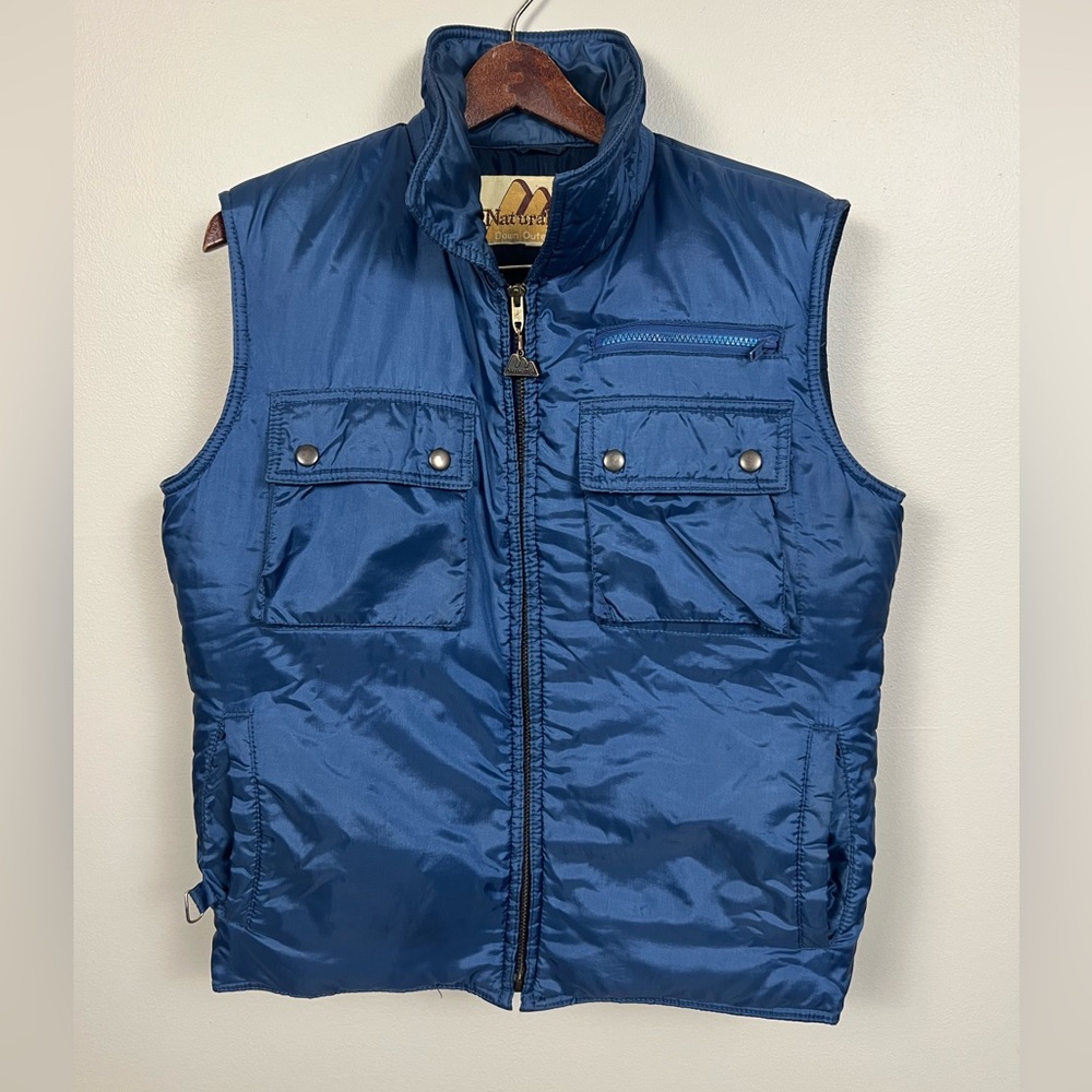 Vintage Navy Down Filled Puffer Vest – Size Medium – Retro Outdoor Layer